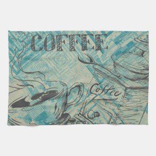 Modern Coffee Art Sketch Blue Geschirrtuch