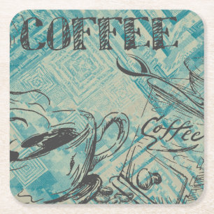 Modern Coffee Art Sketch Blue Rechteckiger Pappuntersetzer