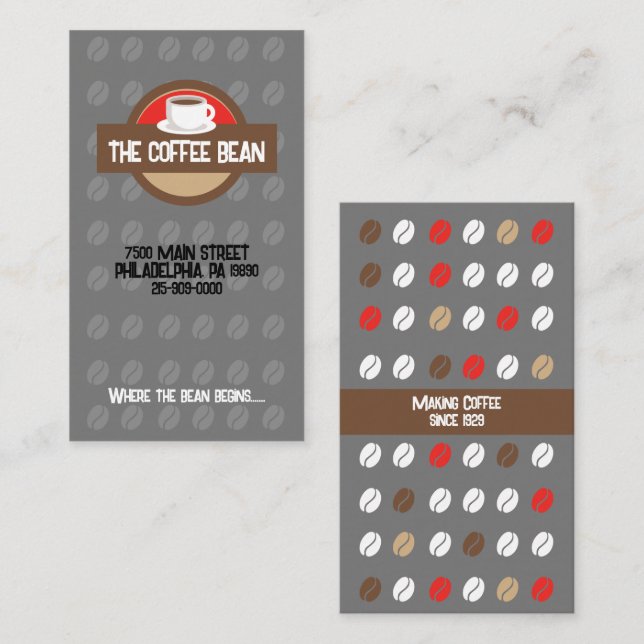 Modern Coffee Bean Café Business Card Visitenkarte (Vorne/Hinten)