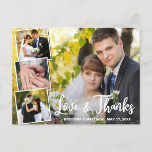 Modern Collage 4 Foto Wedding Vielen Dank Postkarte