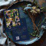 Modern Collage 5-Photo Wedding Navy Blue Save The Date<br><div class="desc">Modern Collage Wedding 5-Photos Navy Blue & Faux Gold Script Typography Save the Date Card Design with Back QR Code. This elegant wedding Save the Date card design features a modern collage composed of five carefully arranged photographs that beautifully showcase some of the most meaningful moments of the couple. The...</div>