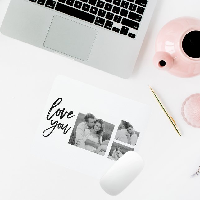 Modern Collage Couple Foto & Liebe Ihr Schönheitsg Mousepad (Von Creator hochgeladen)