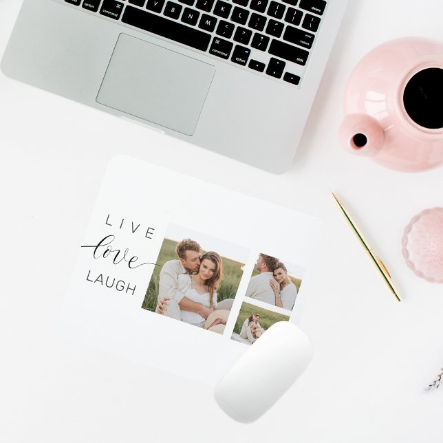 Modern Collage Couple Foto & Live Liebe Laugh Gesc Mousepad (Von Creator hochgeladen)