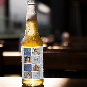 Modern Collage Foto & Blue Happy Vathers Day Gift Bierflaschenetikett