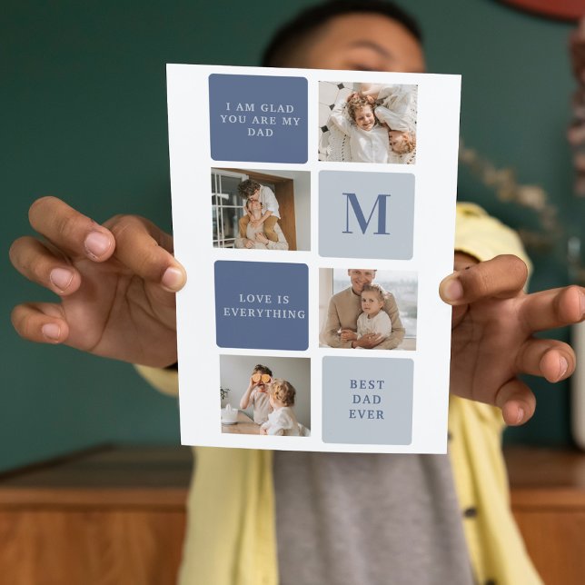 Modern Collage Foto & Blue Happy Vathers Day Gift Dankeskarte (Von Creator hochgeladen)