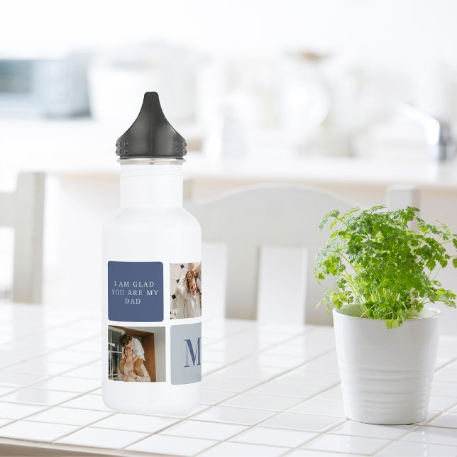 Modern Collage Foto & Blue Happy Vathers Day Gift Edelstahlflasche (Von Creator hochgeladen)