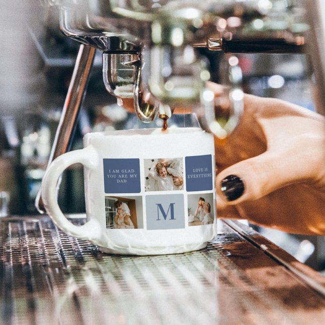 Modern Collage Foto & Blue Happy Vathers Day Gift Espressotasse (Von Creator hochgeladen)