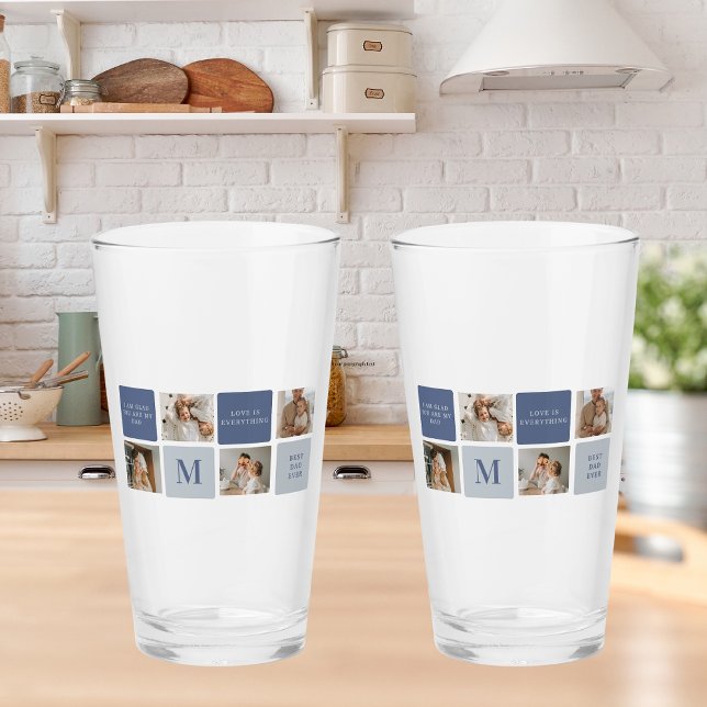 Modern Collage Foto & Blue Happy Vathers Day Gift Glas (Von Creator hochgeladen)