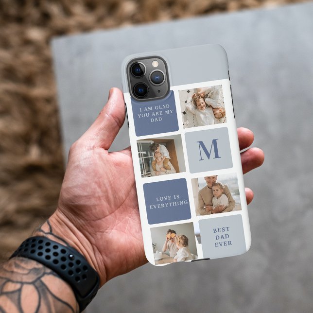 Modern Collage Foto & Blue Happy Vathers Day Gift iPhone Hülle (Von Creator hochgeladen)