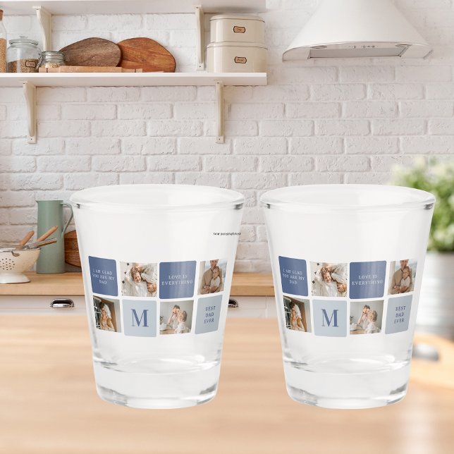 Modern Collage Foto & Blue Happy Vathers Day Gift Schnapsglas (Von Creator hochgeladen)