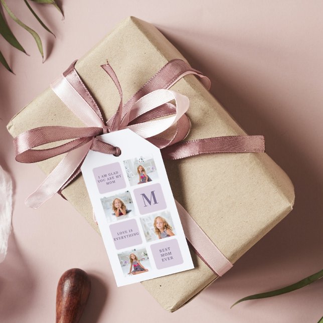 Modern Collage Foto Happy Mothers Day Lila Geschen Geschenkanhänger (Von Creator hochgeladen)