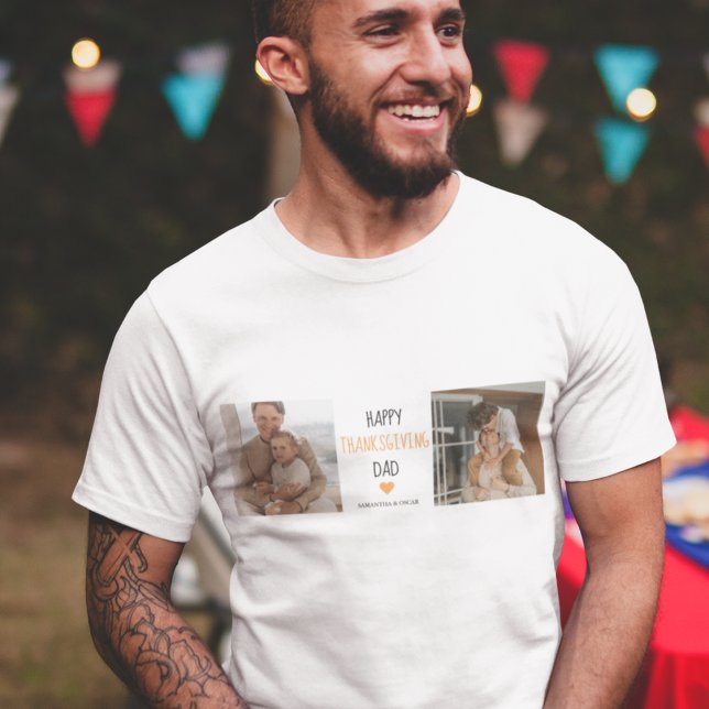 Modern Collage Foto & Happy Thanksgiving Dad T-Shirt (Von Creator hochgeladen)