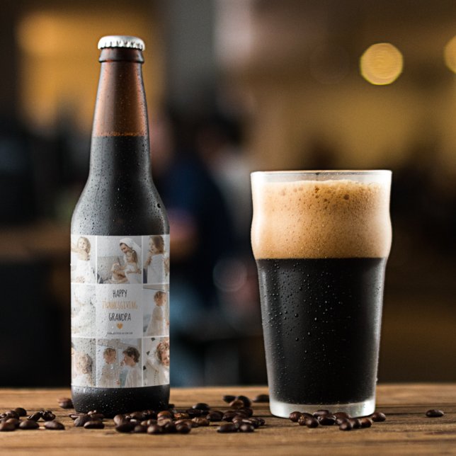 Modern Collage Foto Happy Thanksgiving Großvater Bierflaschenetikett (Von Creator hochgeladen)