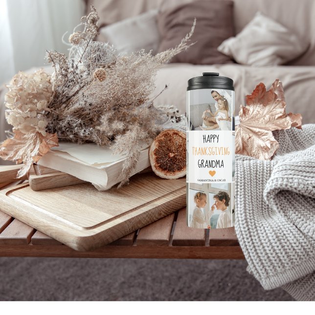 Modern Collage Foto Happy Thanksgiving Oma Thermosbecher (Von Creator hochgeladen)