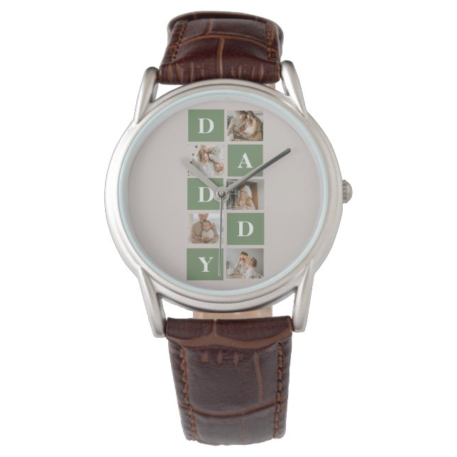 Modern Collage Foto & Happy Vathers Day Gift Armbanduhr (Vorderseite)