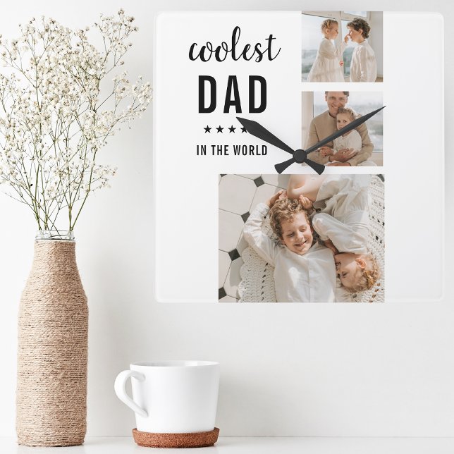 Modern Collage Foto Happy Vathers Day Gift Quadratische Wanduhr (Von Creator hochgeladen)