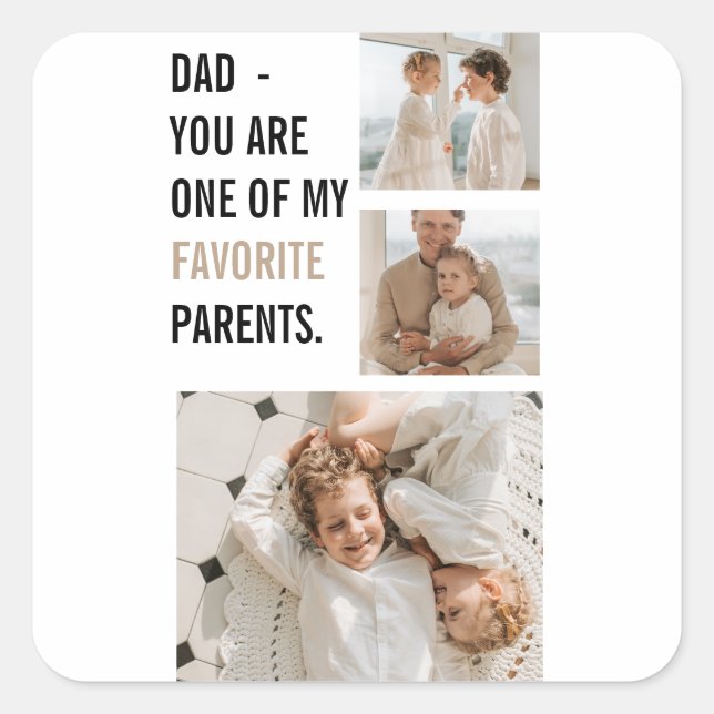Modern Collage Foto & Happy Vathers Day Gift Quadratischer Aufkleber (Vorderseite)