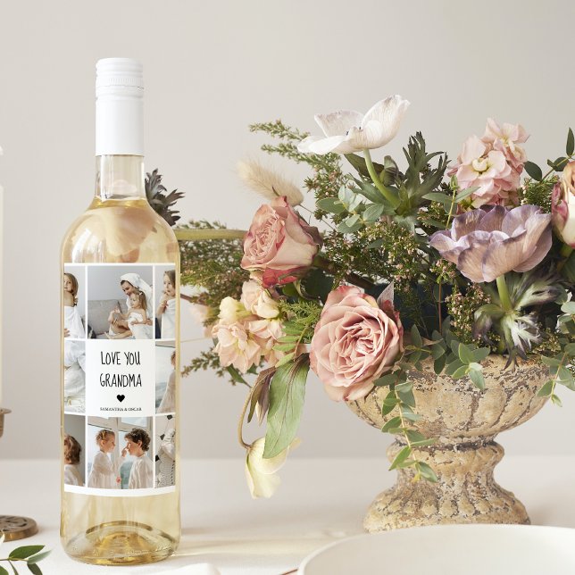 Modern Collage Foto Liebe Ihr Oma Bestes Geschenk Weinetikett (Von Creator hochgeladen)