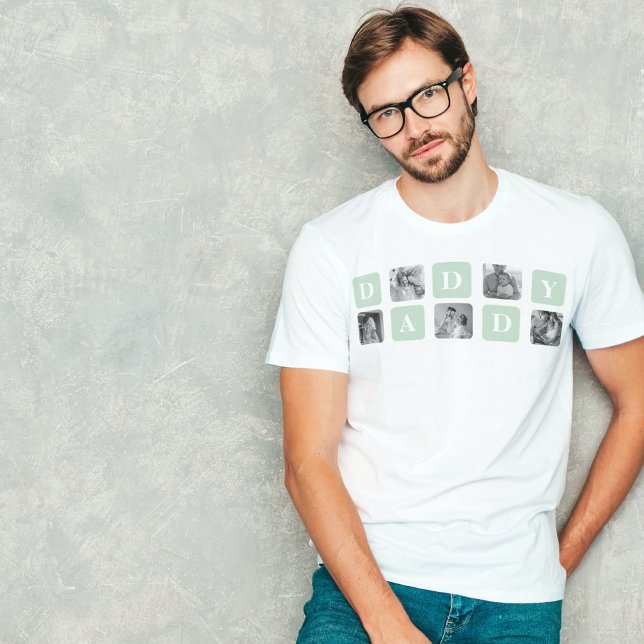 Modern Collage Foto Mint & Happy VathersDay-Gesche T-Shirt (Von Creator hochgeladen)