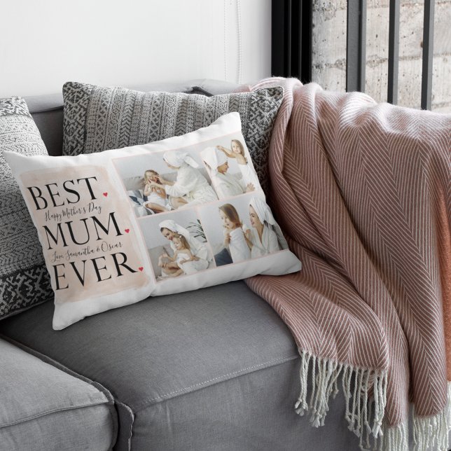 Modern Collage Foto von Pink Happy Mothers Day Lendenkissen (Von Creator hochgeladen)
