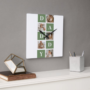 Modern Collage Photo & Happy Fathers Day Gift Quadratische Wanduhr