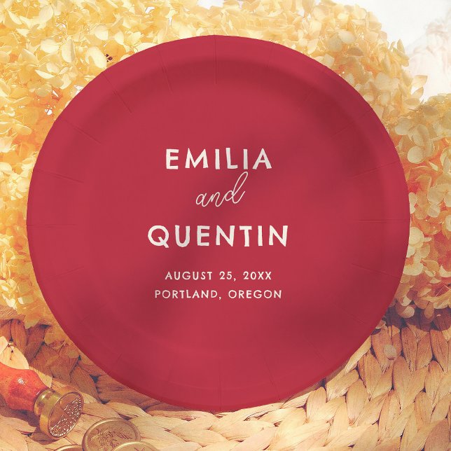 Modern Colorful Cherry Red Retro Wedding Pappteller (Von Creator hochgeladen)