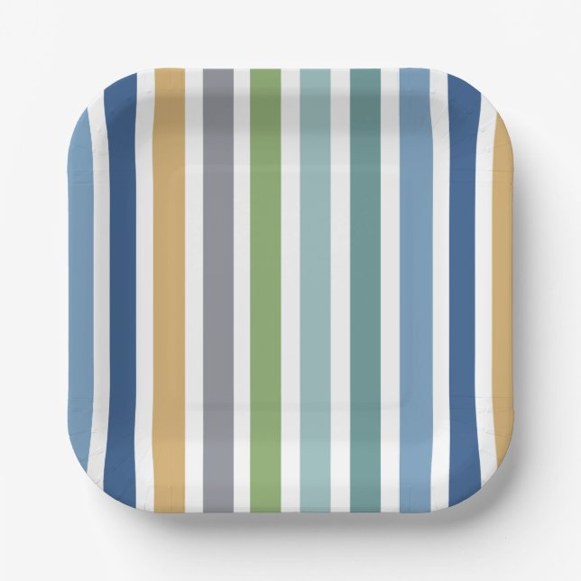 Modern Colorful Coastal Beach House Stripes Party Pappteller (Vorderseite)