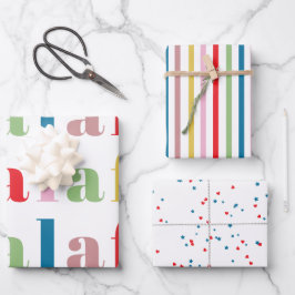 Modern Colorful Fa la la Cute Stripes Holiday Geschenkpapier Set