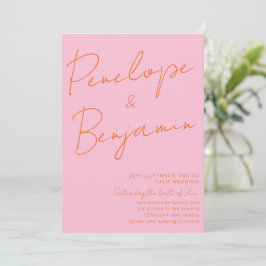 Modern Colorful Handwriting Pink Orange Wedding Einladung