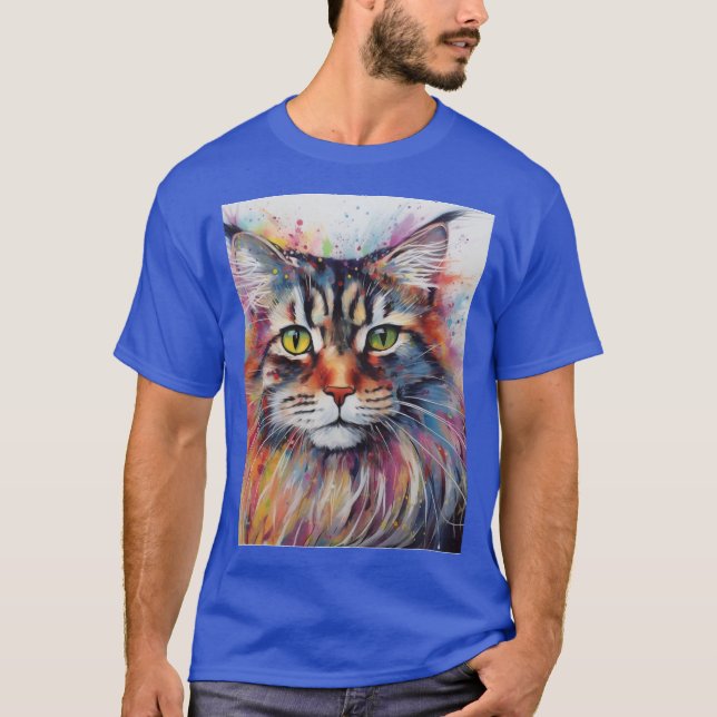 Modern Colorful Maine Coon Cat Art T-Shirt (Vorderseite)