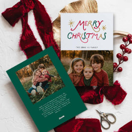 Modern Colorful Merry Christmas Two Photo Card Feiertagskarte