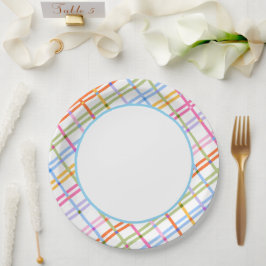 Modern Colorful Plaid Baby Shower Theme Blue Pappteller