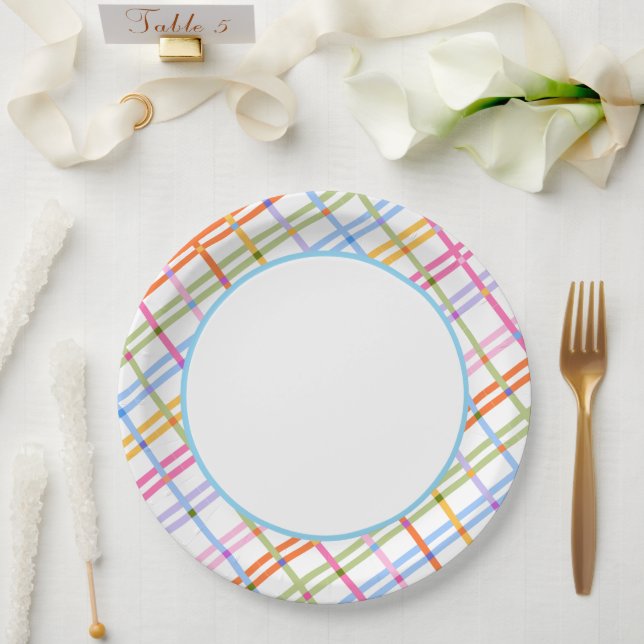 Modern Colorful Plaid Baby Shower Theme Blue Pappteller (Hochzeit)