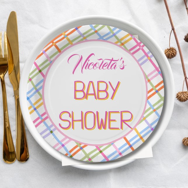Modern Colorful Plaid Baby Shower Theme Pappteller (Von Creator hochgeladen)