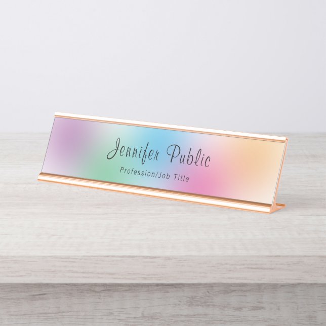 Modern Colorful Rainbow Elegante Template Rose Gol Schreibtischnamensplakette (Vorderseite )