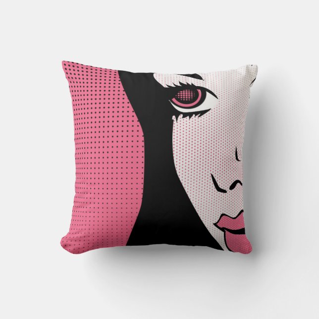 Modern Comic Book Pop Art of Woman's Face Kissen (Vorderseite)