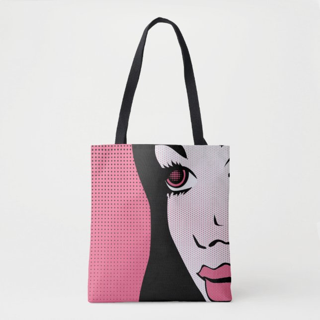 Modern Comic Book Pop Art of Woman's Face Tasche (Vorderseite)
