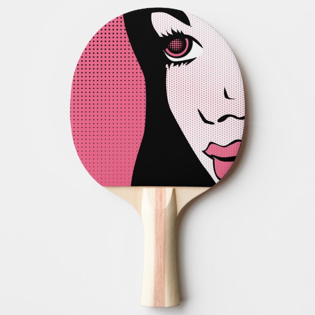 Modern Comic Book Pop Art of Woman's Face Tischtennis Schläger (Vorderseite)