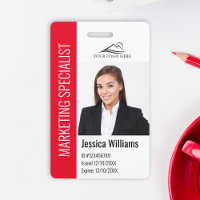 Modern Company Employee Foto Logo Name Red ID