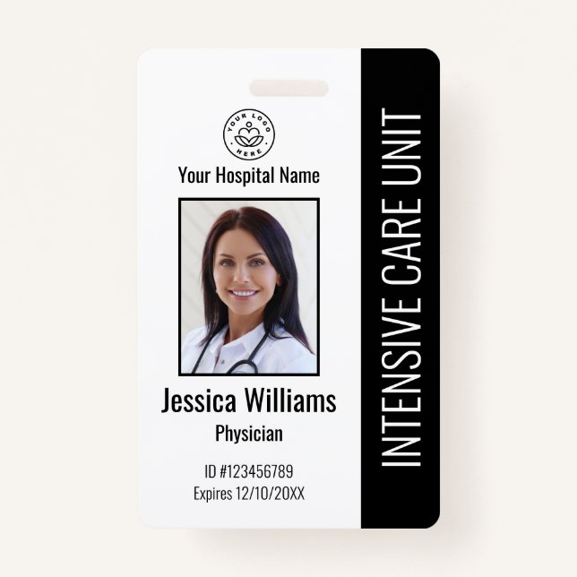 Modern Company Logo Foto Black Employee ID Ausweis (Vorderseite)