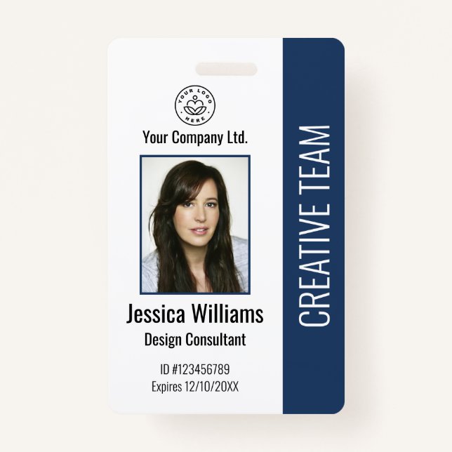 Modern Company Logo Foto Blue Employee ID Ausweis (Vorderseite)