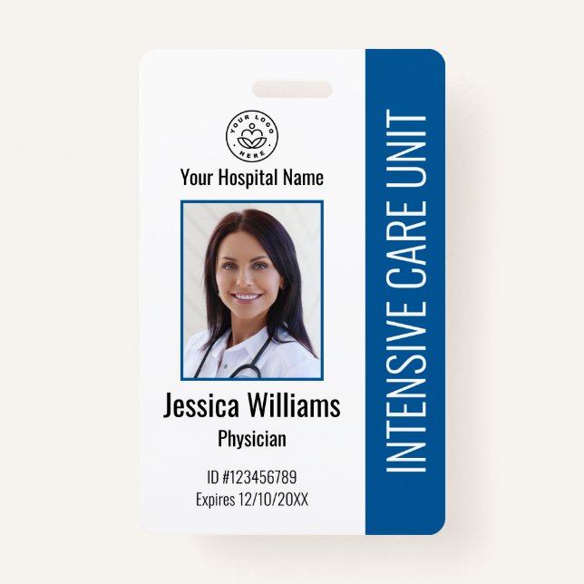 Modern Company Logo Foto Blue Employee ID Ausweis (Vorderseite)