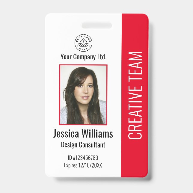 Modern Company Logo Foto Red Employee ID Abzeichen Ausweis (Front)