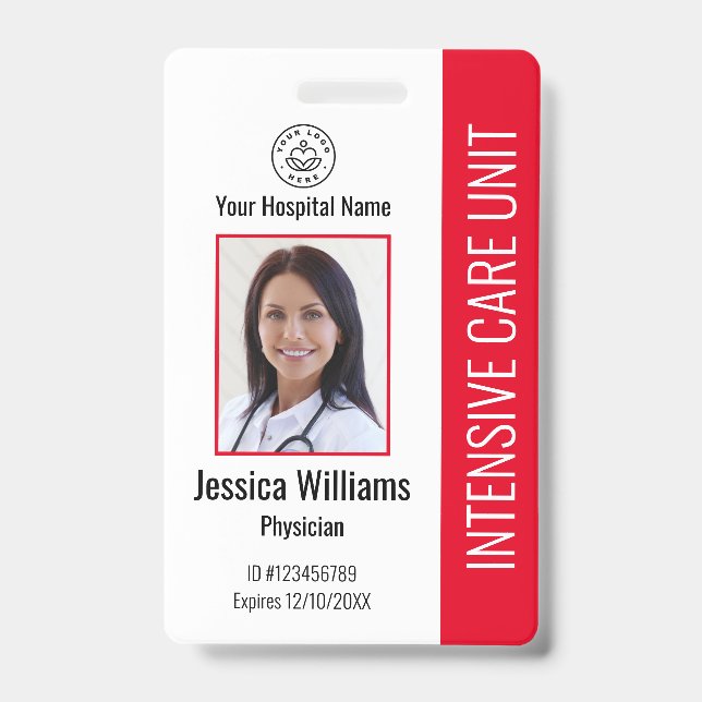 Modern Company Logo Foto Red Employee ID Ausweis (Front)