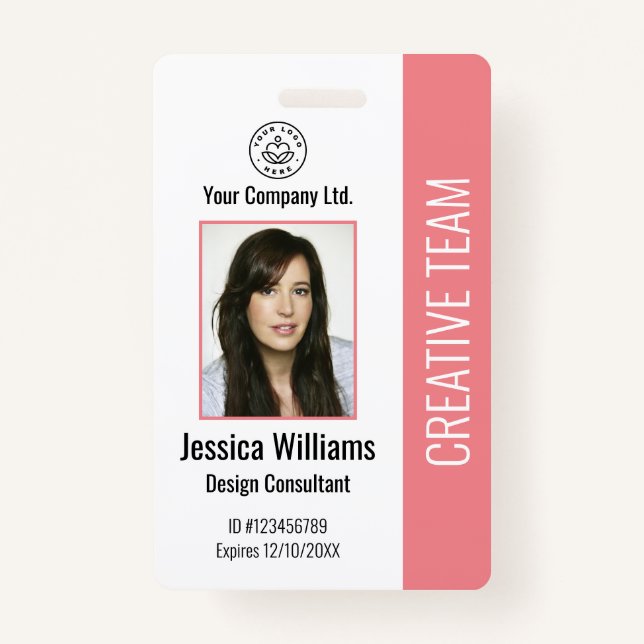 Modern Company Logo Foto Rosa Mitarbeiter-ID-Abzei Ausweis (Vorderseite)