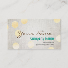 Modern Confetti Gold Polka Dot Circle Linen Textur Visitenkarte