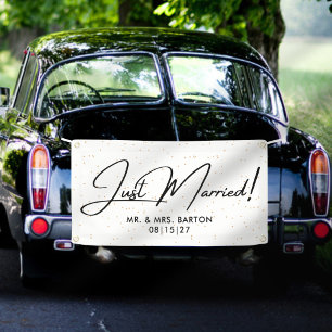 Modern Confetti Just Married Car Banner