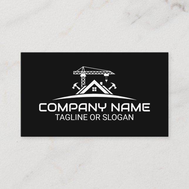 Modern Construction Crane Hammer House Logo Visitenkarte (Vorderseite)