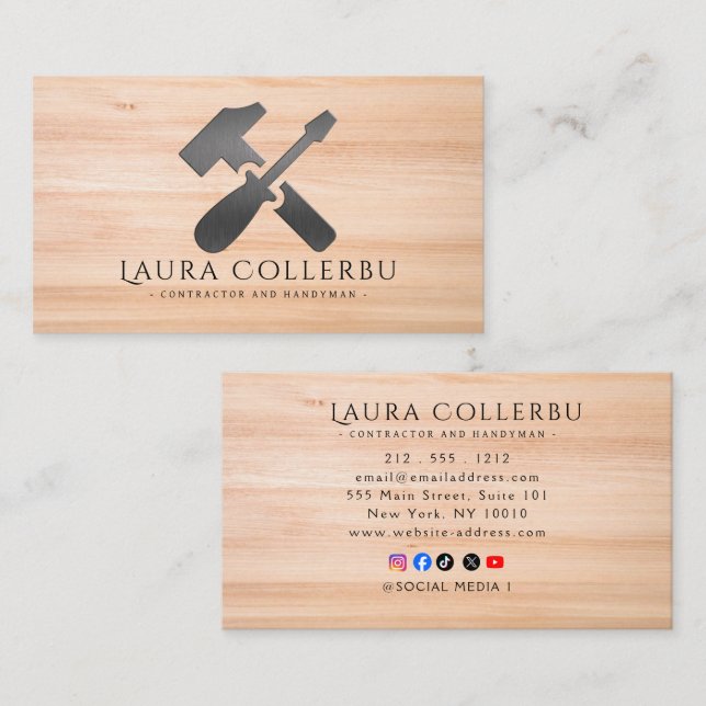 Modern Construction Handyman Carpenter Visitenkarte (Vorne/Hinten)