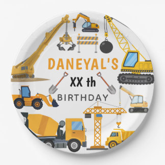 Modern Construction Simple Kid's Birthday Pappteller